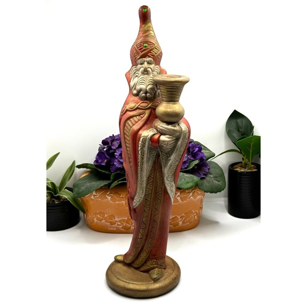 Hand-Painted Wiseman Candle Holder With Gold Accents